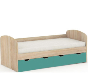 REA GOLEM dub bardolino + farebné čelo, posteľ pre deti 90x200 cm s úložným priestorom