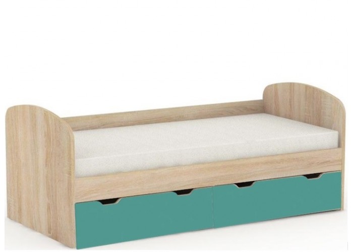 REA GOLEM dub bardolino + farebné čelo, posteľ pre deti 90x200 cm s úložným priestorom