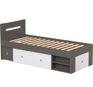 REA LARISA UP 90 šedý grafit + farebné čielko, jednolôžková posteľ 90x200 cm s úložným priestorom