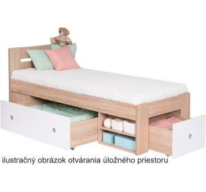 REA LARISA UP 90 biela + farebné čielko, jednolôžková posteľ 90x200 cm s úložným priestorom