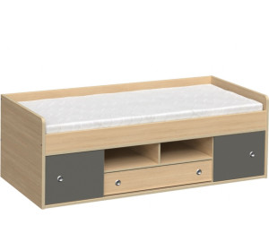 REA POPPO dub vicenza + farebné čielko, detská posteľ 90x200 cm s úložným priestorom