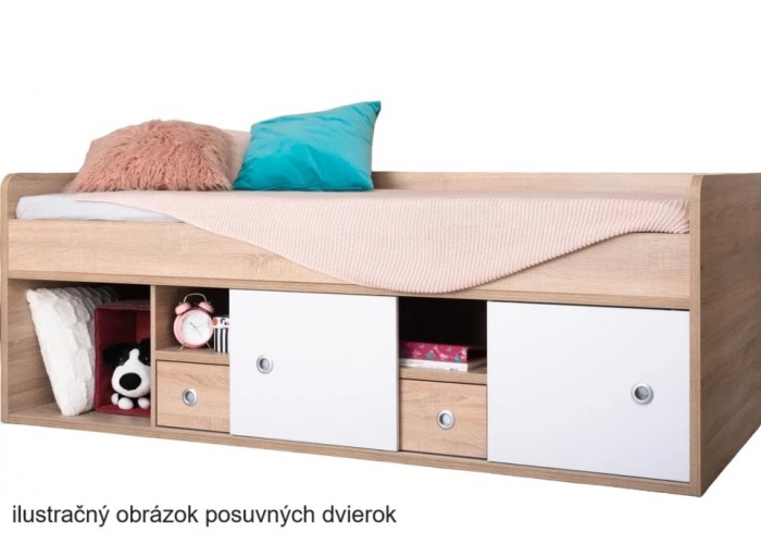 REA POPPO dub canyon + farebné čielko, detská posteľ 90x200 cm s úložným priestorom