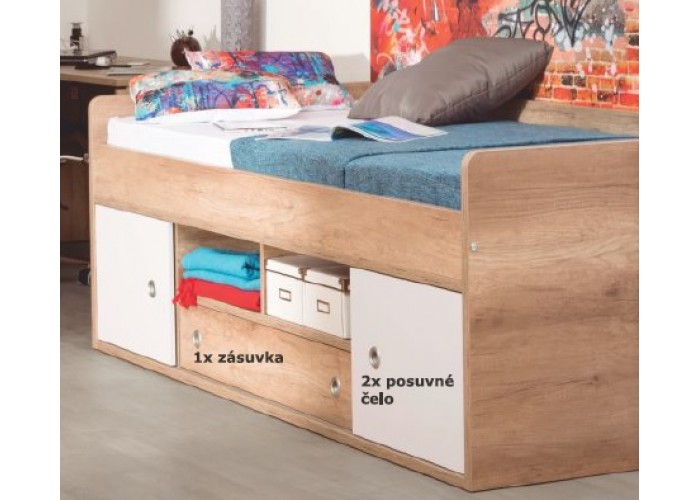 REA POPPO orech rockpille + farebné čielko, detská posteľ 90x200 cm s úložným priestorom