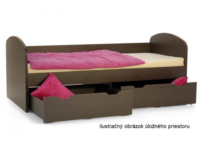 REA GOLEM orech rockpille + farebné čelo, posteľ pre deti 90x200 cm s úložným priestorom