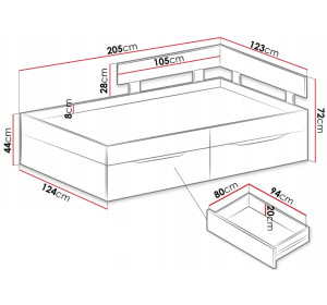 SKIP biela/betón 16, jednolôžková študentská posteľ 120x200 cm SKIP biela/betón 16, jednolôžková študentská posteľ 120x200 cm
