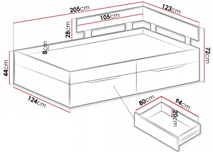 SKIP biela/betón 16, jednolôžková študentská posteľ 120x200 cm