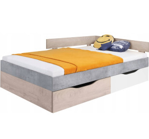 SKIP biela/betón/dub 16, jednolôžková študentská posteľ 120x200 cm