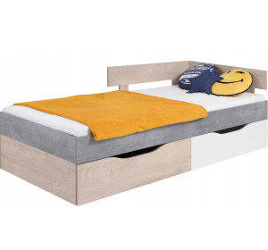 SKIP biela/betón/dub 15, študentská posteľ s úložným priestorom 90x200 cm