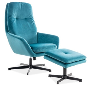 FORD zamatové tyrkysové s podnožkou, relaxačné kreslo