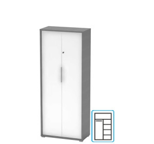 RIOMA NEW grafit/biela 31, kancelárska šatníkovo-policová skriňa so zámkom