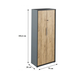 RIOMA NEW grafit/dub artisan 31, kancelárska šatníkovo-policová skriňa so zámkom