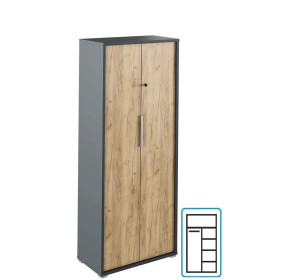 RIOMA NEW grafit/dub artisan 31, kancelárska šatníkovo-policová skriňa so zámkom