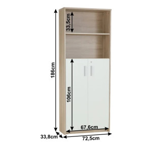 JOHAN 2 NEW dub sonoma/biela 10, kancelárska policová skriňa