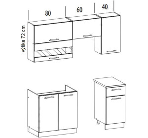 TIFFANY 120/180 biela/biely lesk, kuchynská linka v dĺžke 180 cm