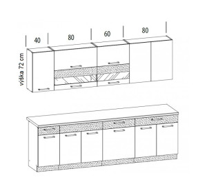 MODENA biely lesk/grafit 260, kuchynská linka