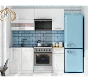 TIFFANY 120/180 biela/biely lesk, kuchynská linka v dĺžke 180 cm