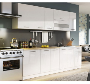 TIFFANY 260 biely lesk, kuchynská zostava v dĺžke 260 cm
