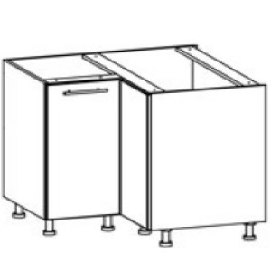 TIFFANY biely lesk T26/D90NW, dolná rohová skrinka v rozmere 90 x 90 cm