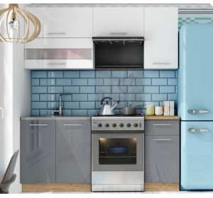 TIFFANY 120/180 biely lesk/sivý lesk, kuchynská linka v dĺžke 180 cm