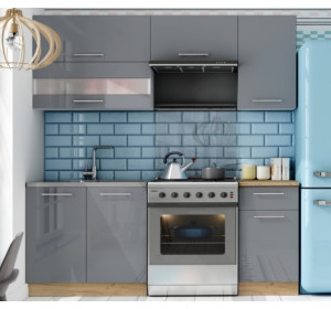 TIFFANY 120/180 sivý lesk, kuchynská linka v dĺžke 180 cm