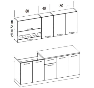 TIFFANY 200 biely lesk, kuchynská linka 200 cm