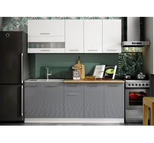TIFFANY 200 sivý lesk/biely lesk, kuchynská linka 200 cm