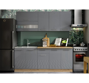 TIFFANY 200 sivý lesk, kuchynská linka 200 cm