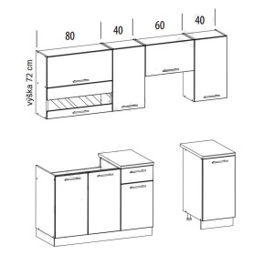 TIFFANY 160/220 biela/biely lesk, kuchynská linka v dĺžke 220 cm