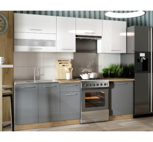 TIFFANY 180/240 biely/sivý lesk, kuchynská linka 180/240 cm