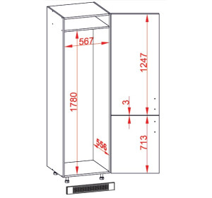 VERDI svetlosivá DL60/207, vysoká skrinka na vstavanú chladničku v šírke 60 cm a výške 207 cm