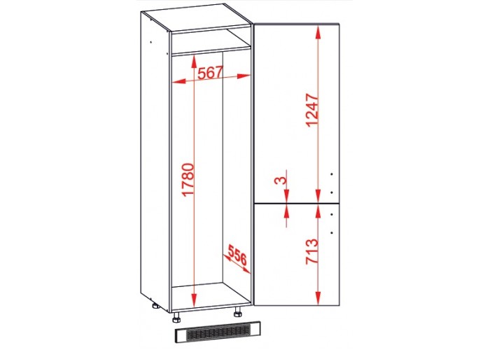TOP LINE sivý lesk DL60/207_P/P1, vysoká skrinka na vstavanú chladničku v šírke 60 cm a výške 207 cm