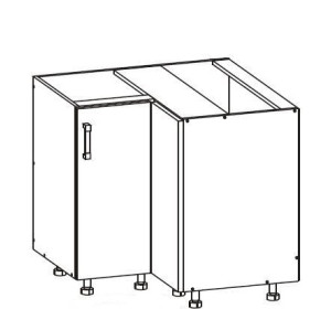 VERDI svetlosivá DNW90, dolná rohová skrinka v šírke 90 x 90 cm