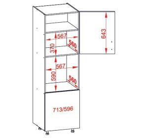 VERDI svetlosivá DPS-60/207-P/P, vysoká skrinka na vstavanú rúru v šírke 60 cm a výške 207 cm