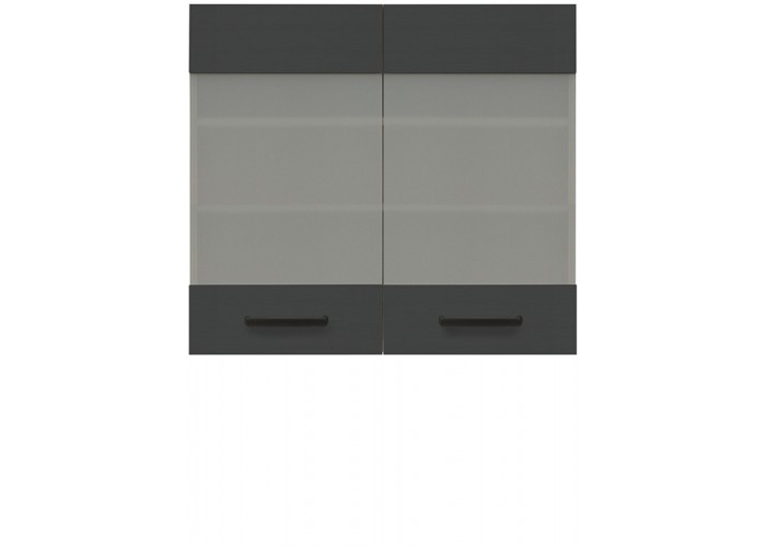SEMI LINE dub/čierna G80/72-LVPV, horná skrinka so sklom v šírke 80 cm