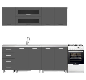 REA ALFA ZZ1 sivý grafit, kuchynská linka 200 cm 