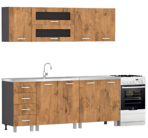 REA ALFA ZZ1 sivý grafit/dub lancelot, kuchynská linka 200 cm 
