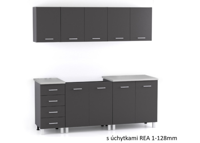 REA ALFA ZZ1 sivý grafit, kuchynská linka 200 cm 