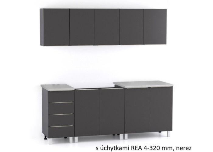 REA ALFA ZZ1 sivý grafit, kuchynská linka 200 cm 