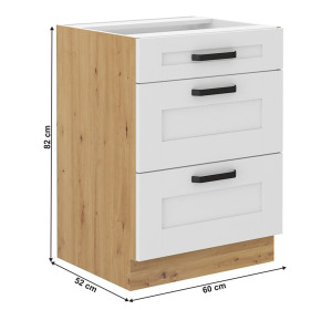 LULA artisan/biela D60S3 dolná kuchynská zásuvková skrinka 60 cm LULA artisan/biela D60S3 dolná kuchynská zásuvková skrinka 60 cm