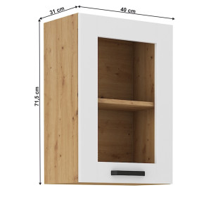 LULA artisan/biela GS40/72 horná kuchynská skrinka so sklom 40 cm