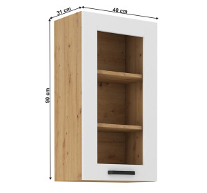 LULA artisan/biela GS40/90 horná kuchynská skrinka so sklom 40 cm s výškou 90 cm