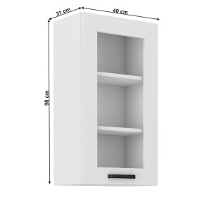 LULA biela GS40/90 horná kuchynská skrinka so sklom 40 cm s výškou 90 cm