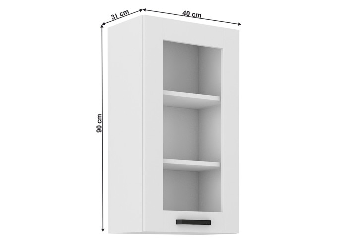 LULA biela GS40/90 horná kuchynská skrinka so sklom 40 cm s výškou 90 cm