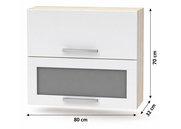 NOVA PLUS NOPL-016-VH dub sonoma/biela, horná výklopná skrinka so sklom v šírke 80 cm NOVA PLUS NOPL-016-VH dub sonoma/biela, horná výklopná skrinka so sklom v šírke 80 cm