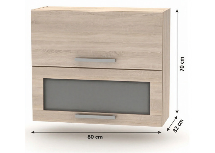 NOVA PLUS NOPL-016-VH dub sonoma, horná výklopná skrinka so sklom v šírke 80 cm NOVA PLUS NOPL-016-VH dub sonoma, horná výklopná skrinka so sklom v šírke 80 cm