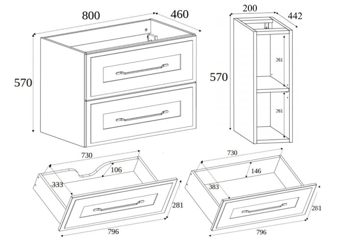 CLASSIC biely W100DW závesná skrinka pod umývadlo 100 cm