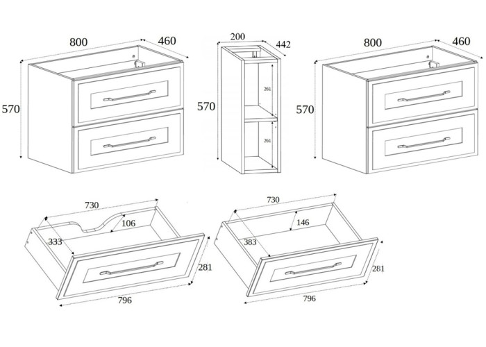 CLASSIC biely W180DC závesná skrinka pod umývadlo 180 cm