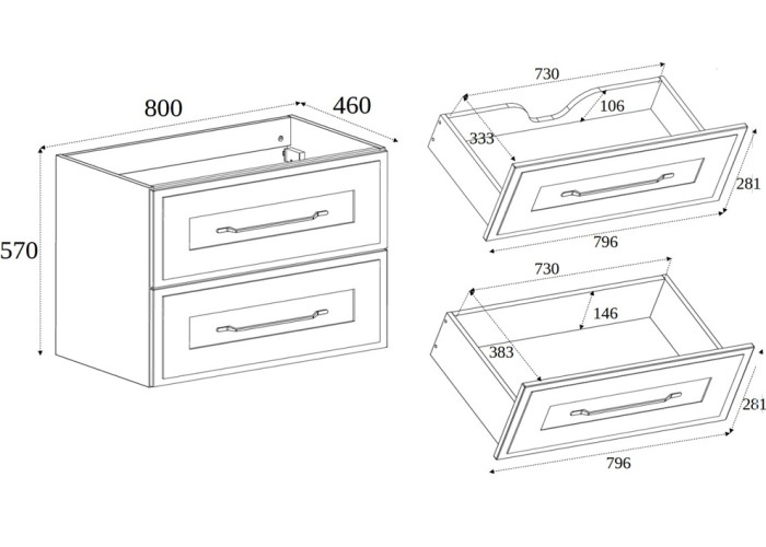 CLASSIC čierny B80 závesná skrinka pod umývadlo 80 cm CLASSIC čierny B80 závesná skrinka pod umývadlo 80 cm