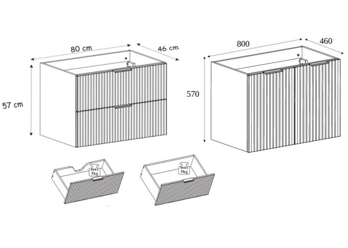 FLOW čierny matný B160-80-80-DC závesná skrinka pod umývadlo 160 cm