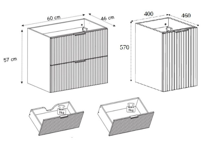 FLOW kašmír K100-60-40-DC závesná skrinka pod umývadlo 100 cm